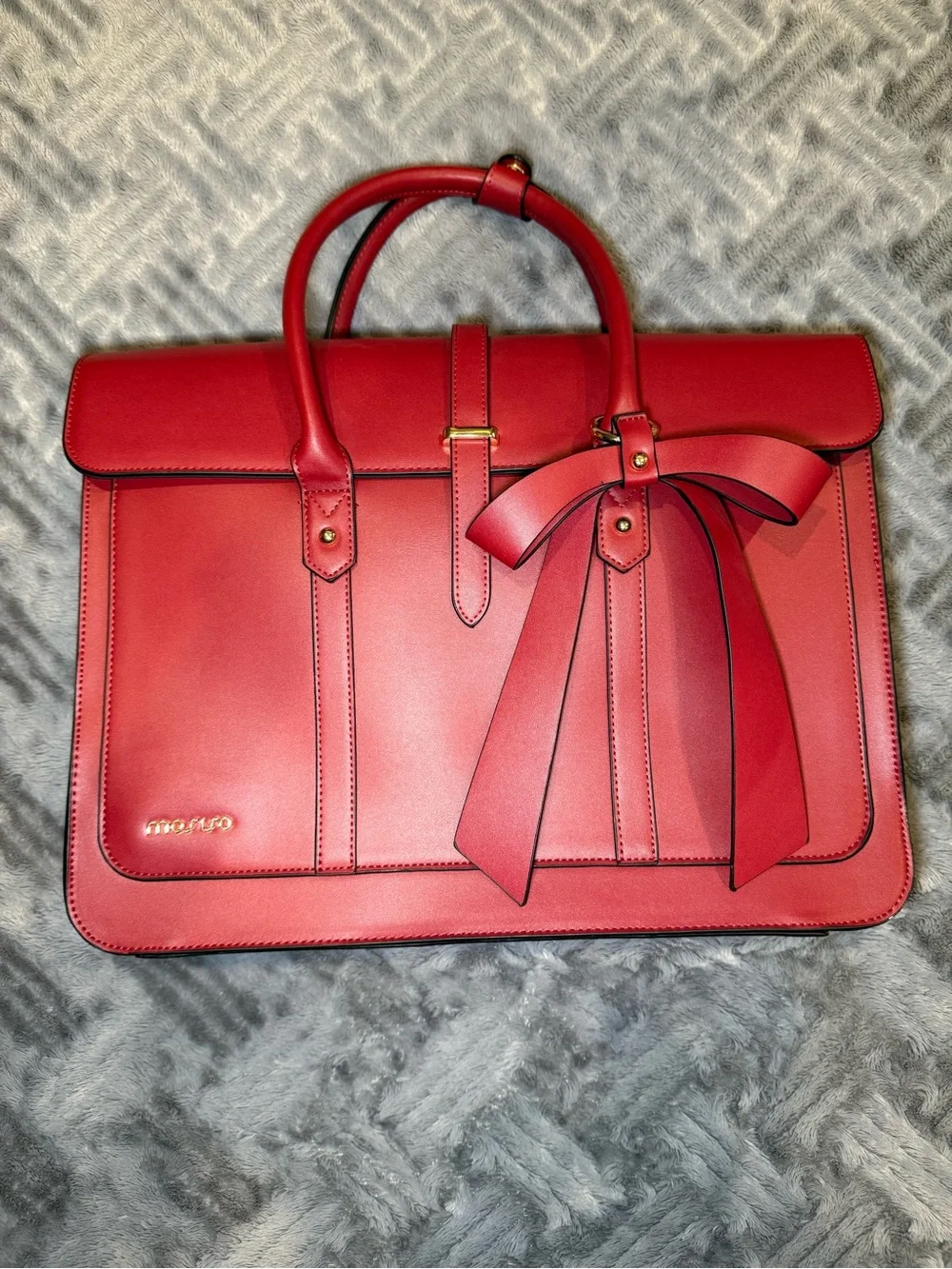 Red Structured Bow Accent Satchel Work/School Bag